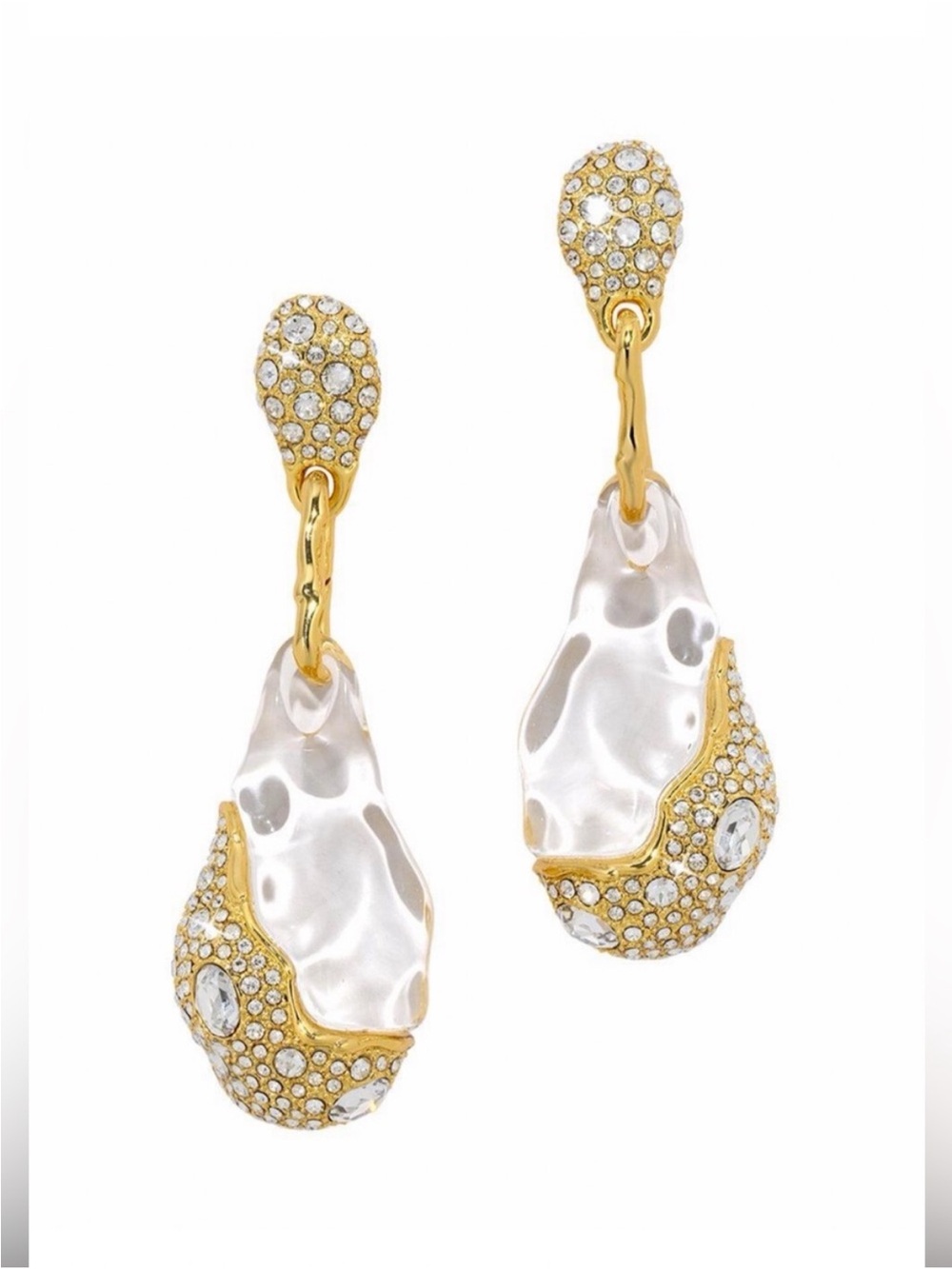 ALEXIS BITTAR • Drippy Liquid Lucite Crystal Pavé  Gold link  Drop Earrings